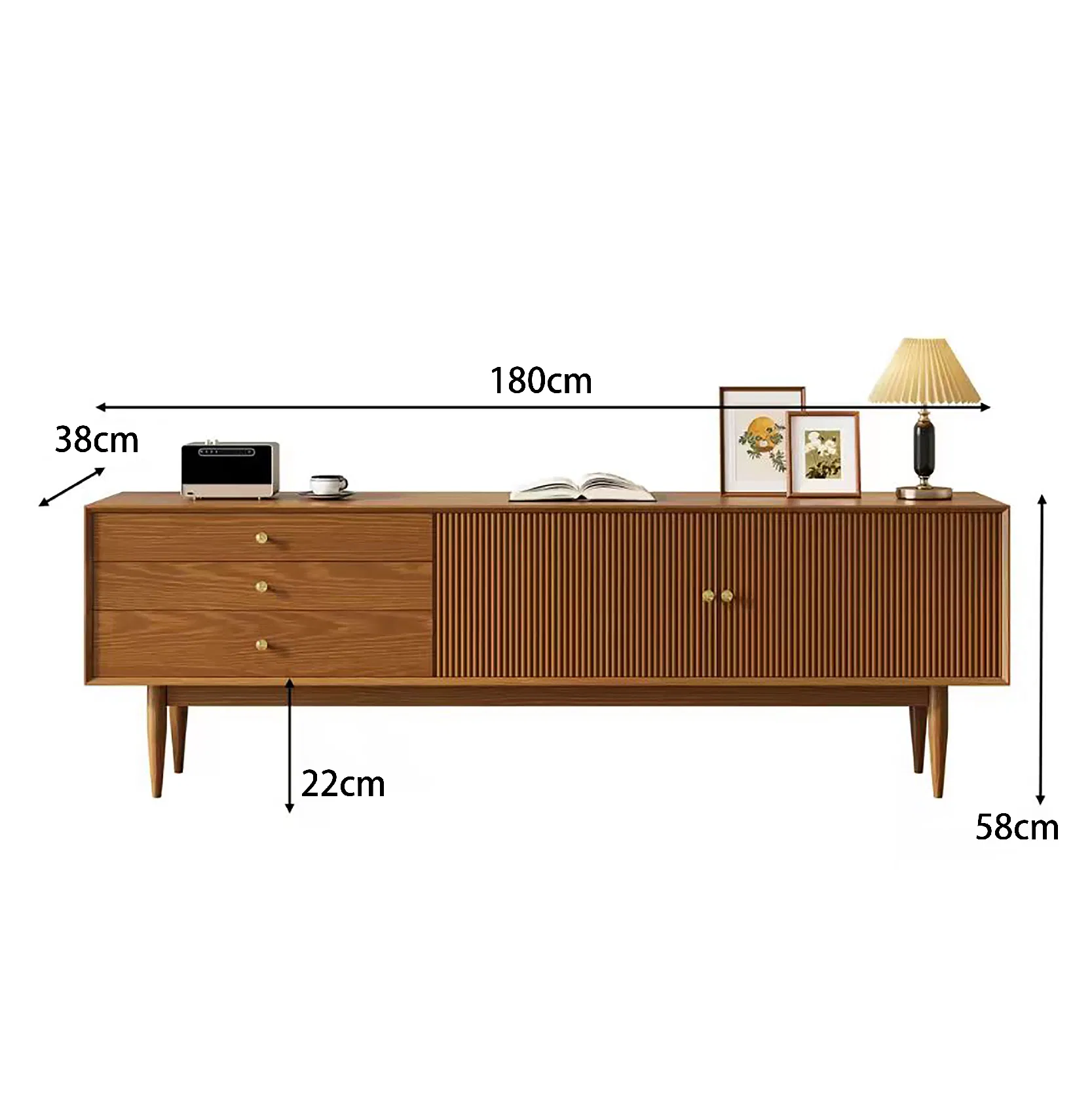 Modern MID-Century Living Room TV Stand Entertainment Center with Metal Knobs Grooved Doors