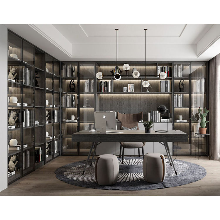 Modern Bookshelf Cabinet Bookcases Furniture Design Home Office Room Corner MDF Wooden Book Shelf Bookcase with Computer Desk