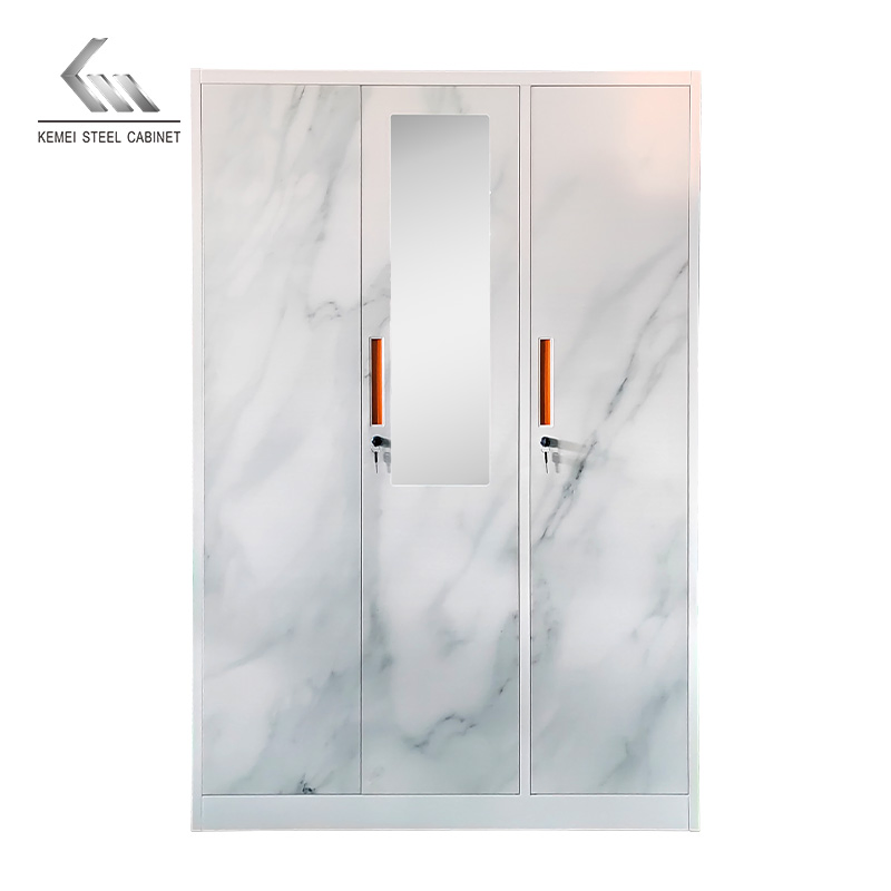 Wholesale Home Closet Clothing Picture 3 Doors Metal Bedroom Furniture Steel Wardrobe