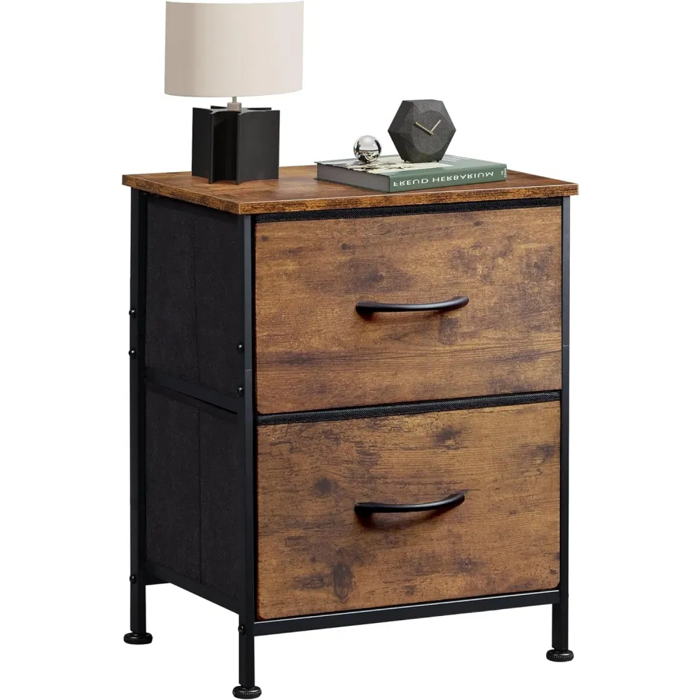 Antique Designer Nightstand Bedside Table Sturdy Steel Wood Panel Bedroom Furniture Living Room Hotel