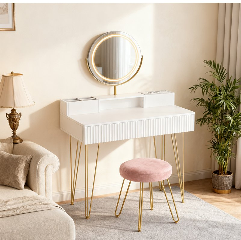 modern Vanity Desk Makeup Vanity Wide Vanity Table Dressing Table with Mirror and Lights for Bedroom