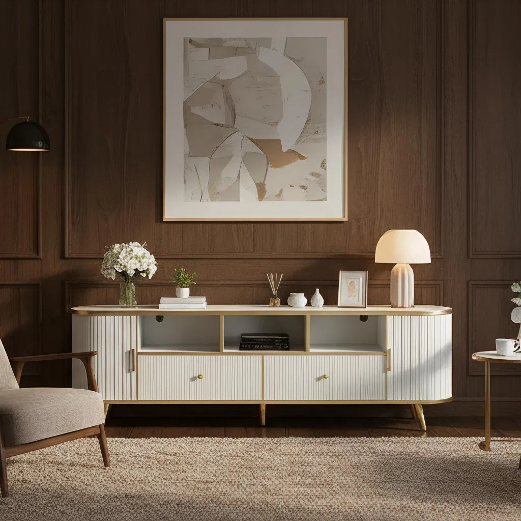 Stylish Modern Round TV Stand Crafted From Solid Wood Materials