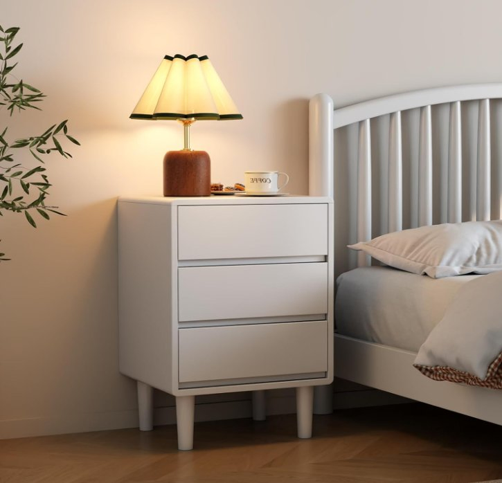 3 Drawer Storage Cabinet Wooden Nightstand for Bedroom, Living Room White Nightstand.