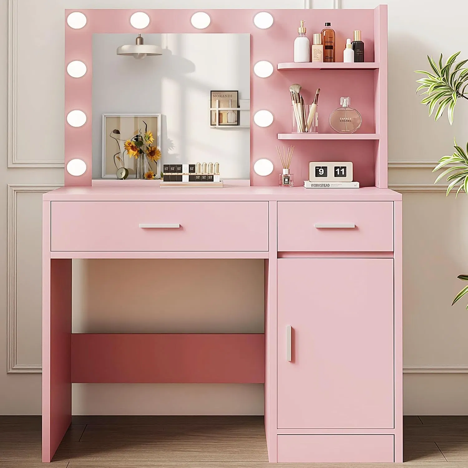 Multifunctional Dressing Table with LED Lighting and Spacious Storage Design