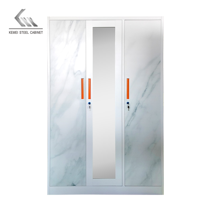 Wholesale Home Closet Clothing Picture 3 Doors Metal Bedroom Furniture Steel Wardrobe