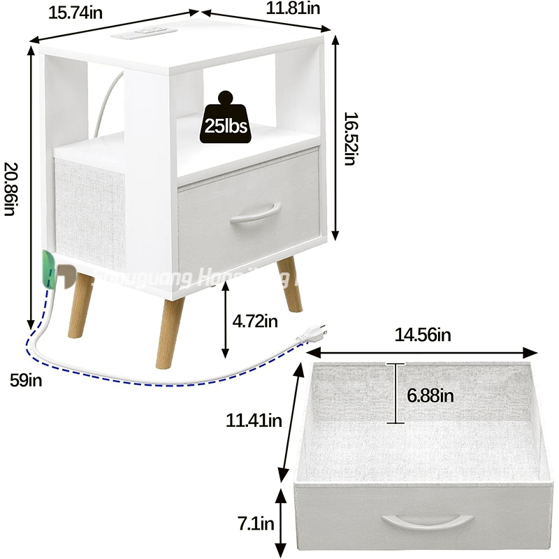 Minimalist White Wooden Nightstand with Hollow Backboard, Suitable for Bedroom &amp; Living Room