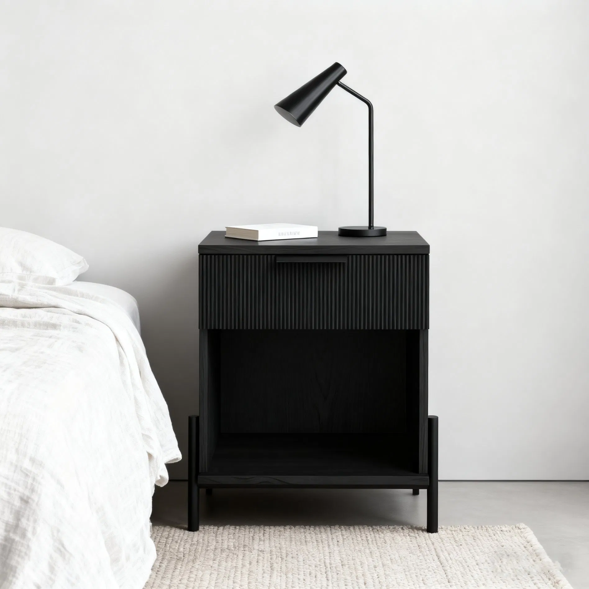 Black Elegant Design Wooden Solid Bedroom Nightstand