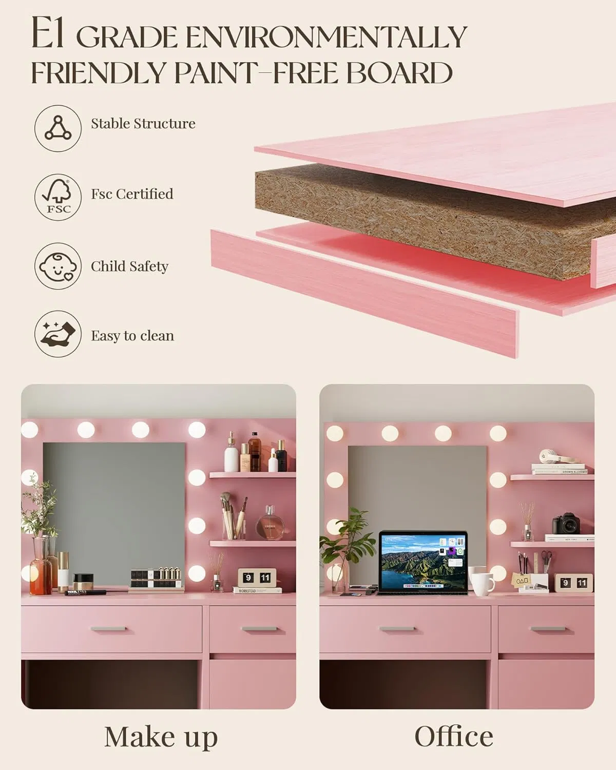 Multifunctional Dressing Table with LED Lighting and Spacious Storage Design