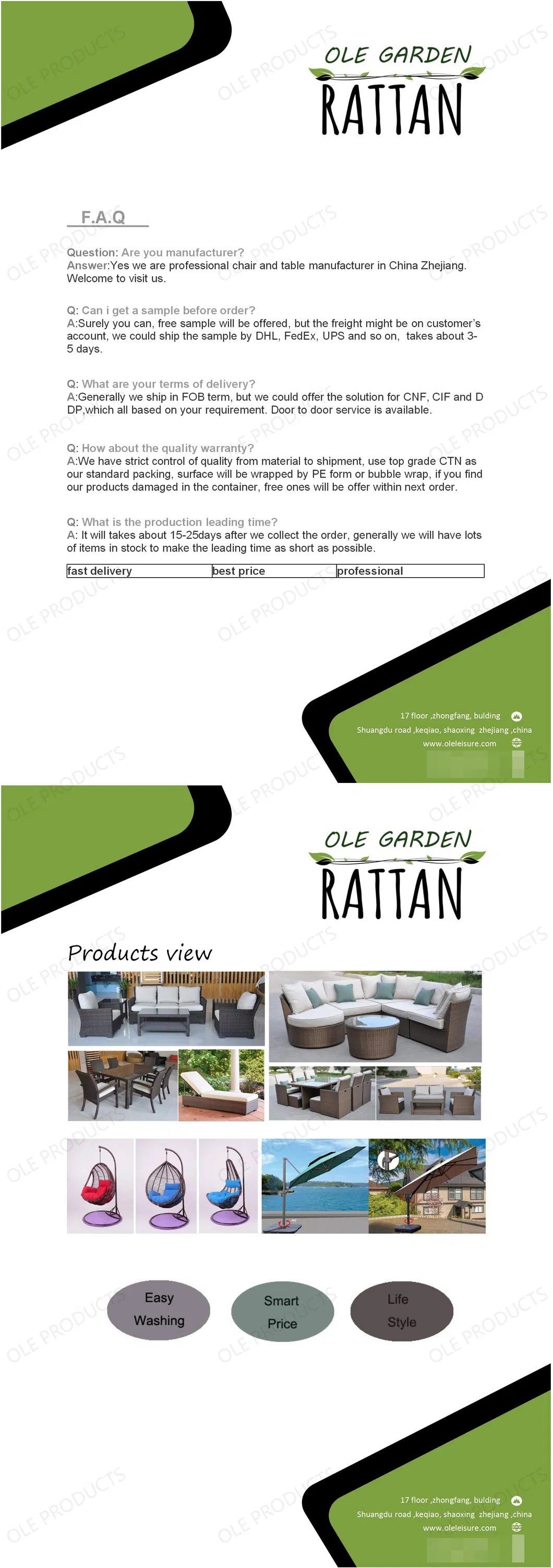 Outdoor Furniture Specification Details