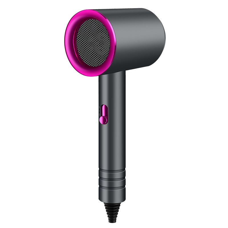 Professional Home &amp; Salon High-Power Hair Dryer - Sleek Matte Black with Vibrant Magenta Accents Blue Light Negative Ion Technology for Frizz-Free, Shiny Hair