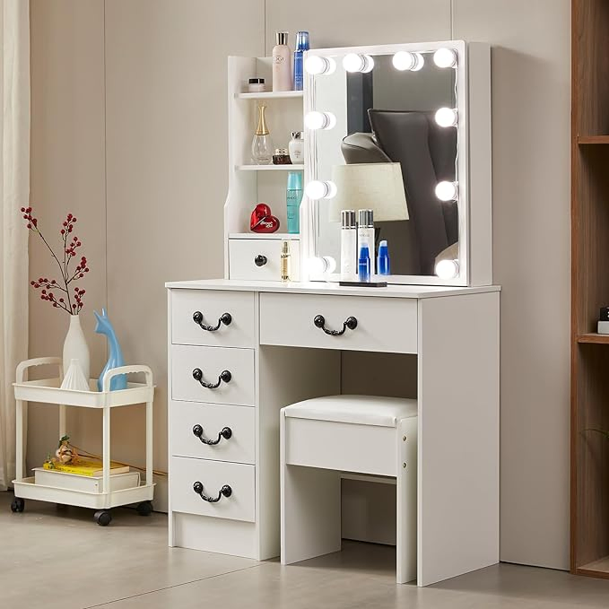 White Color Elegent Dressing Table with LED Light