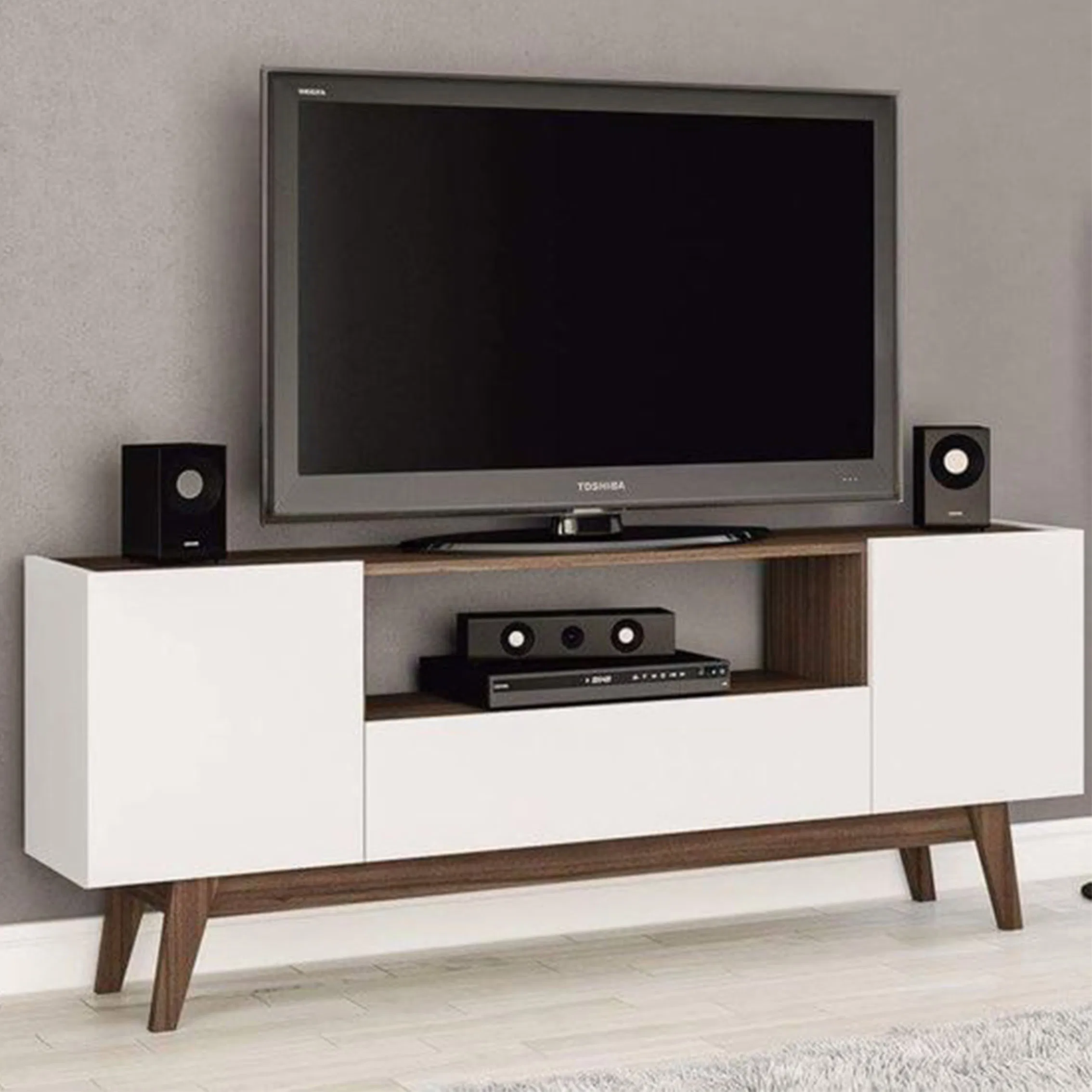 TV Stand for Tvs up to 75 Inches Entertainment Center with Storage Shelves TV Console Table Easy to Assemble for Living Room Bedroom