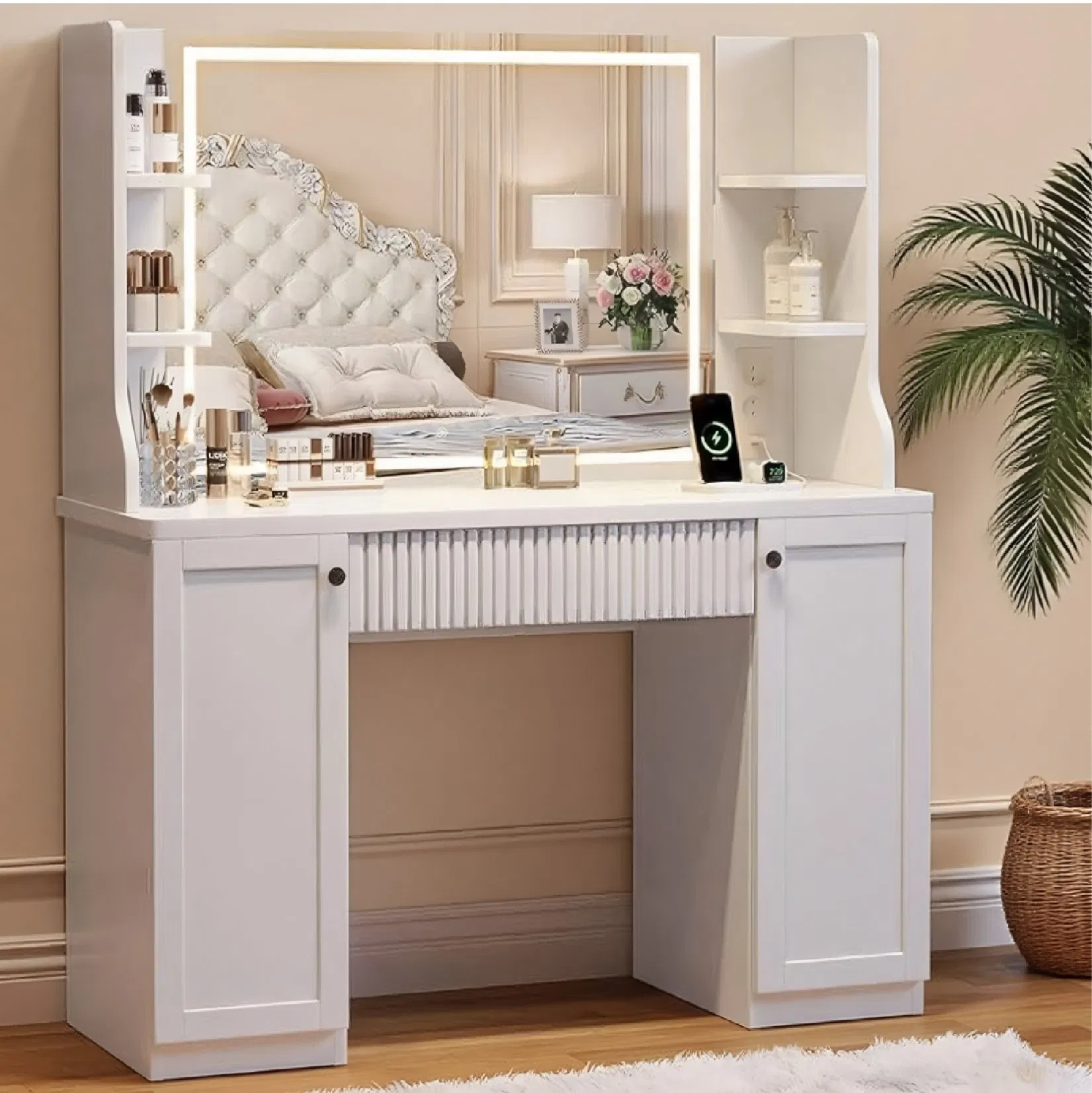 Factory Customized Professional LED Light Large Capacity Dressing Table