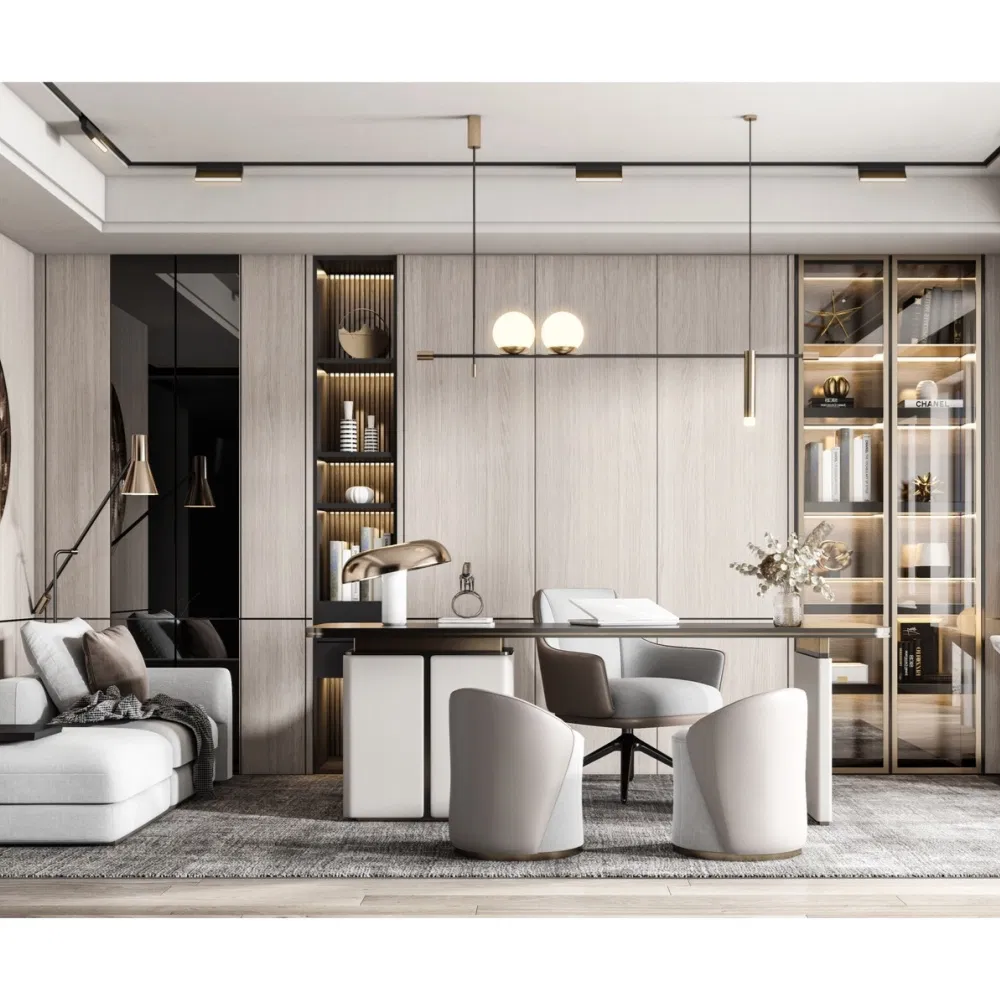 Wood's Furniture Moisture Resistant Particle Board Modern Bookcase with Desk Complete Set