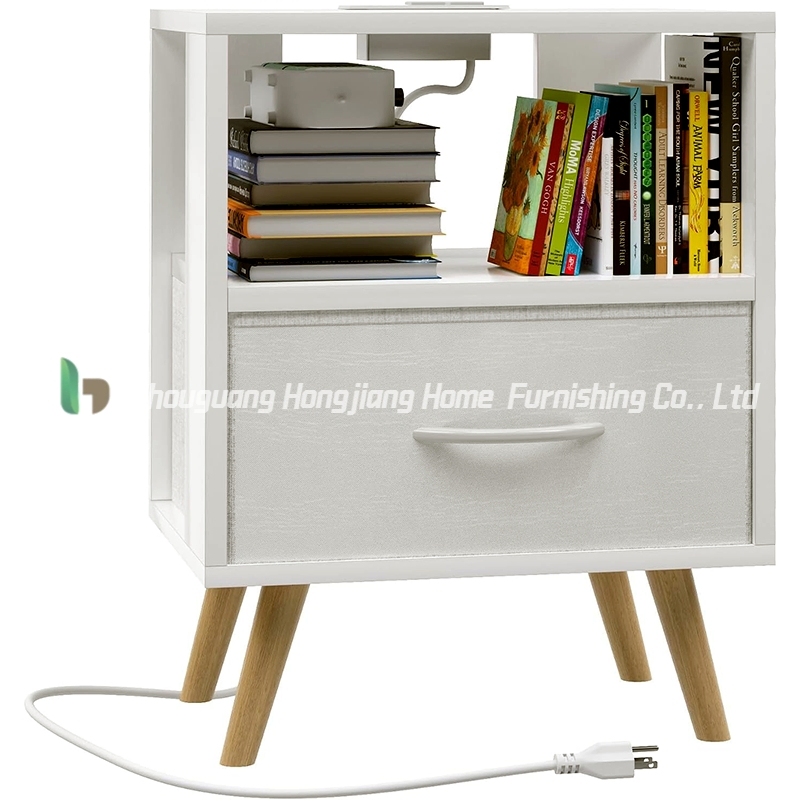 Minimalist White Wooden Nightstand with Hollow Backboard, Suitable for Bedroom &amp; Living Room