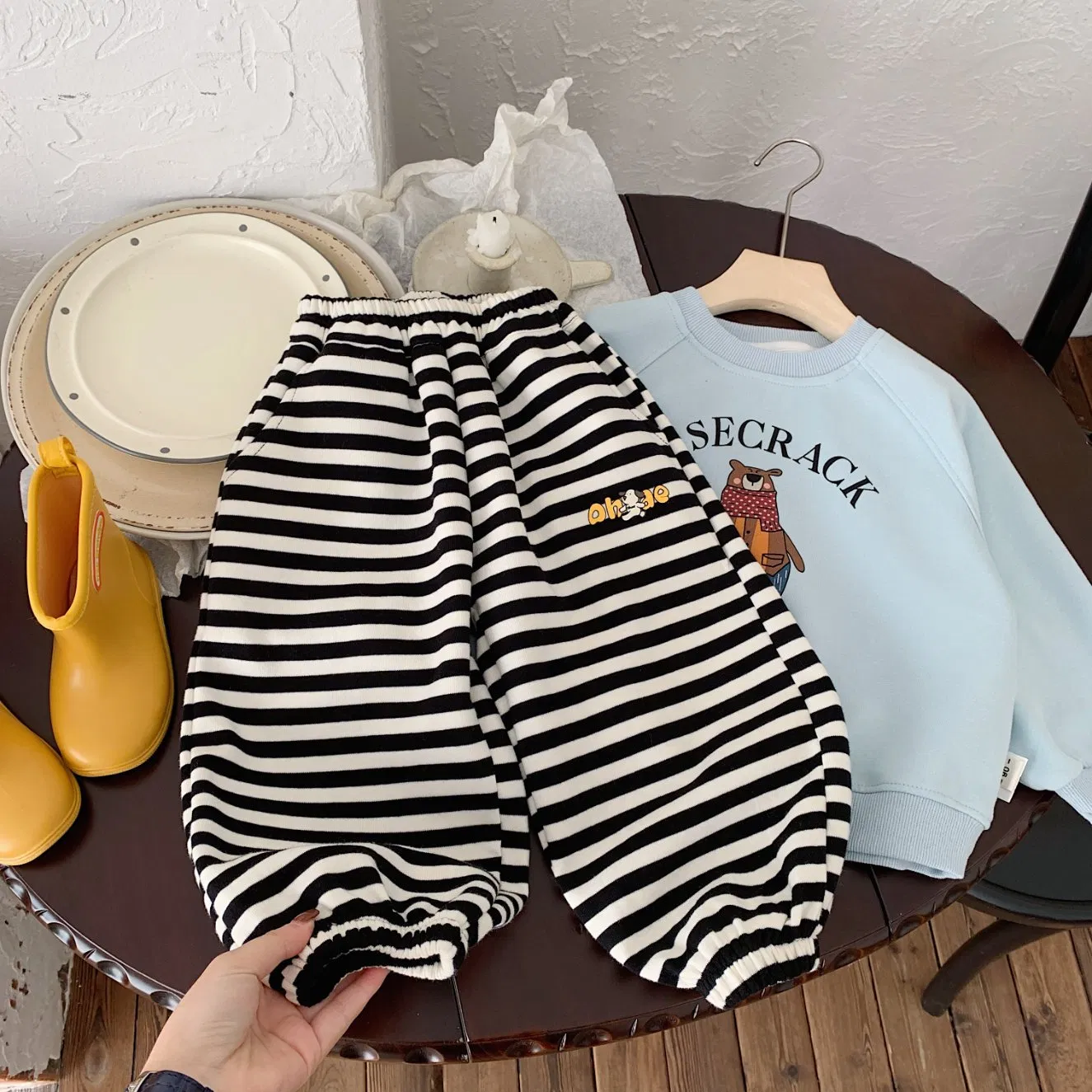 Stylish Kids Sweatpants with Cartoon Prints and Striped Accents