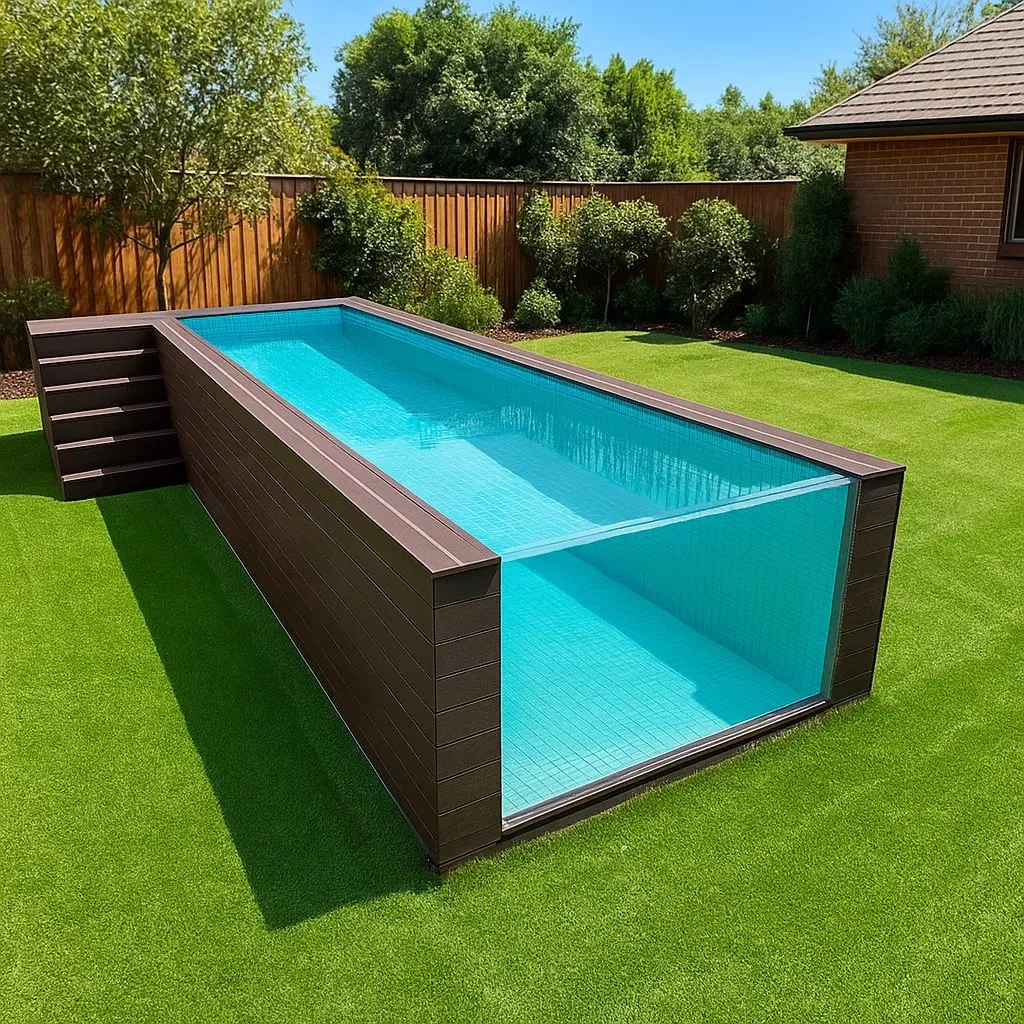 Luxury Glass-Trimmed Pool with Wood Accents for Home &amp; Hotel