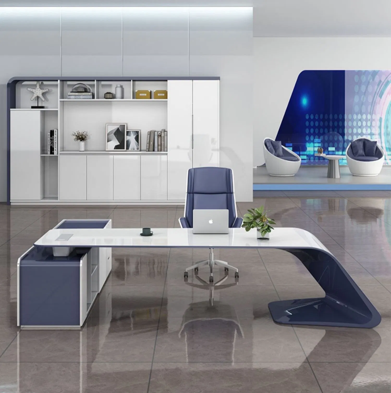 White High Gloss Painting Luxury Office Executive Desk Boss Desk