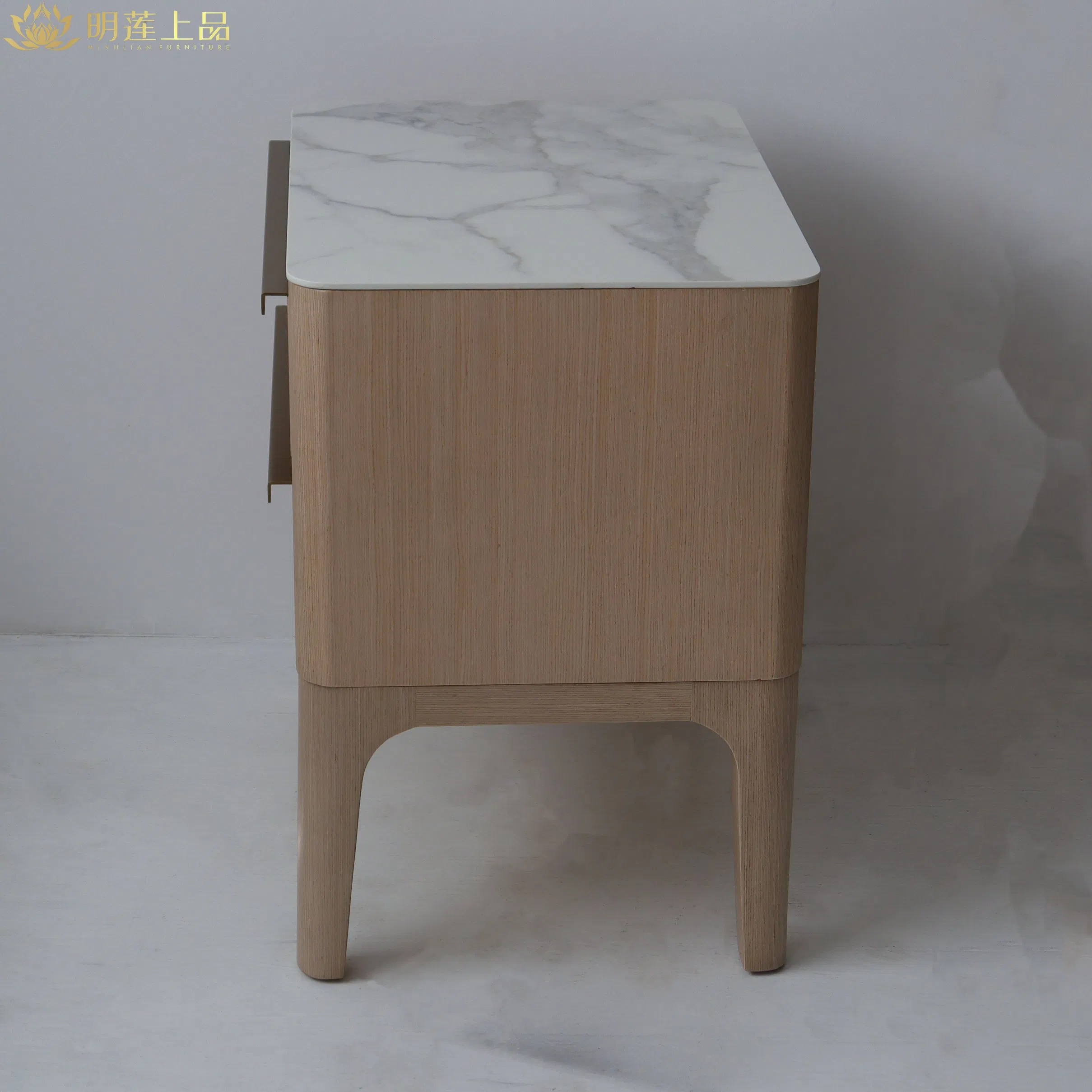 Modern Design Contract Furniture Plywood White Marble Top Nightstand with Two Drawers