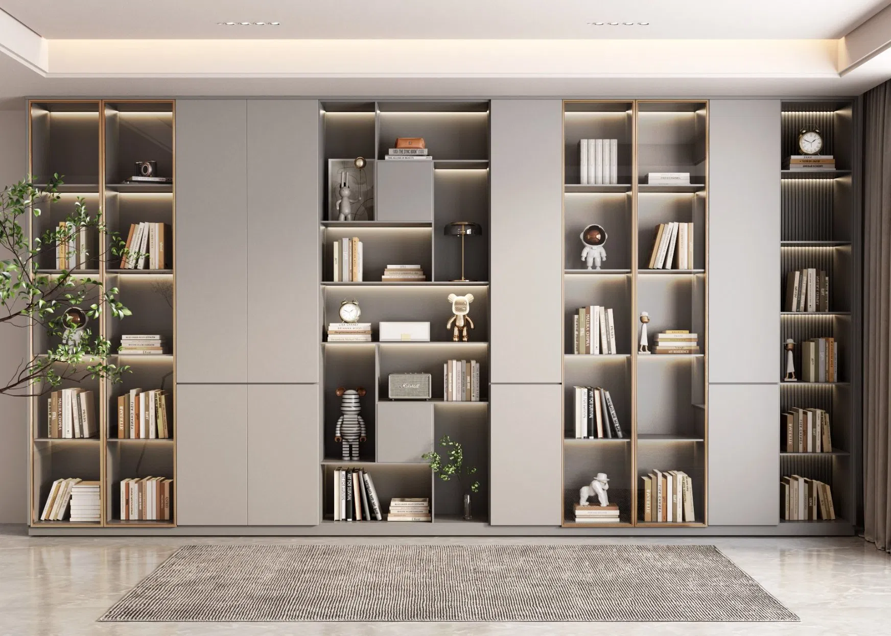 Contemporary Sturdy Solid Wood Computer Desk Space-Saving Multi-Functional Home Office Bookcase for Living Room