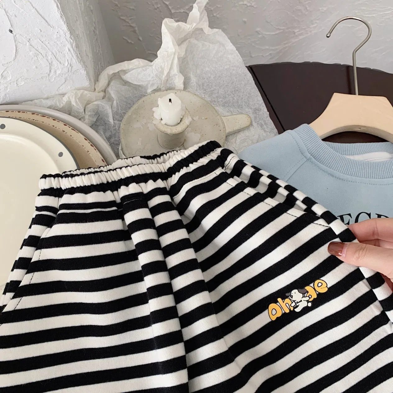 Stylish Kids Sweatpants with Cartoon Prints and Striped Accents