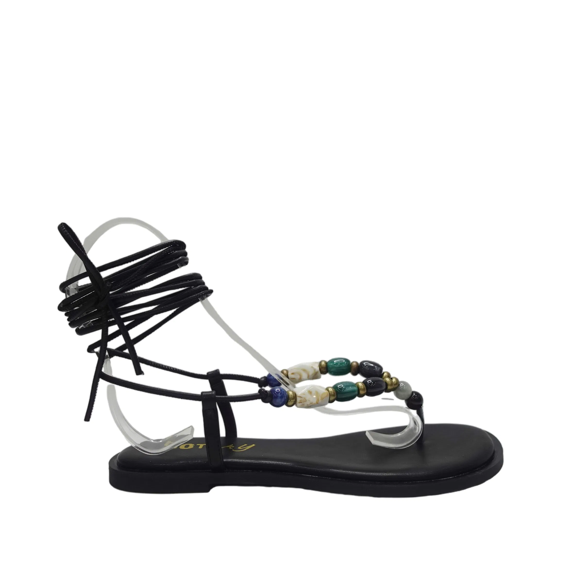 Stylish Women's Flat Flip-Flop Sandals with Elegant Stone Accents