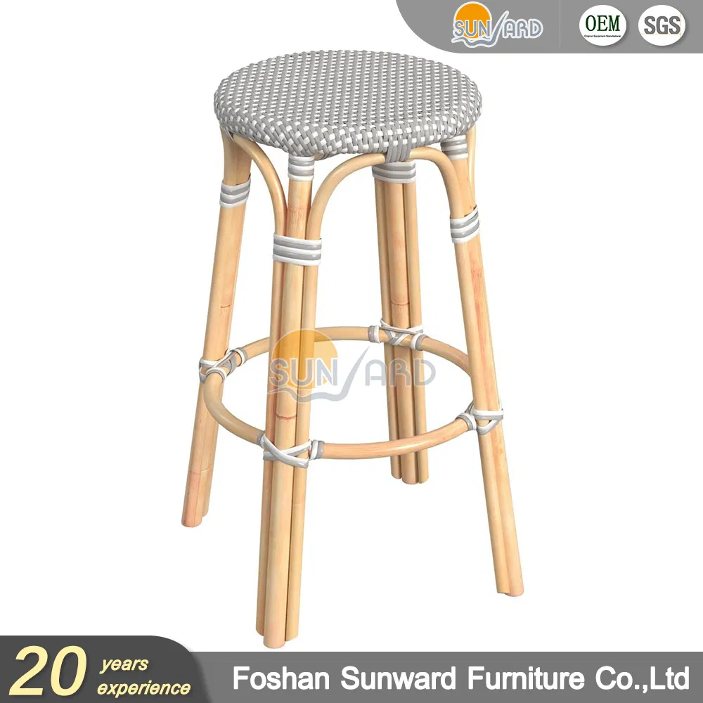 Wholesale French Outdoor Garden Hotel Cafe Patio Wicker Rattan Round Bistro Chair Home Bar Stool