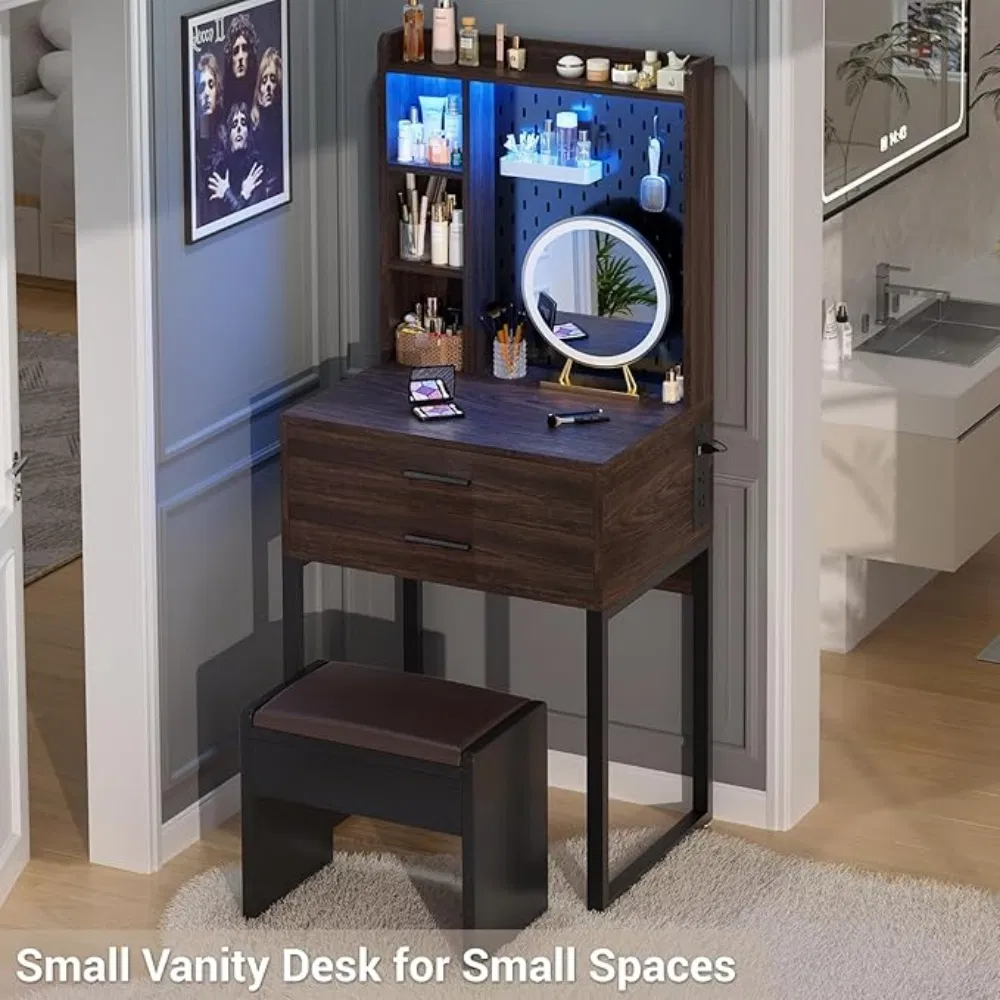 Simple Design Modern Wooden Dressing Table with Drawers and Power Outlet