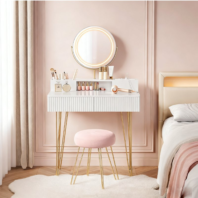 modern Vanity Desk Makeup Vanity Wide Vanity Table Dressing Table with Mirror and Lights for Bedroom
