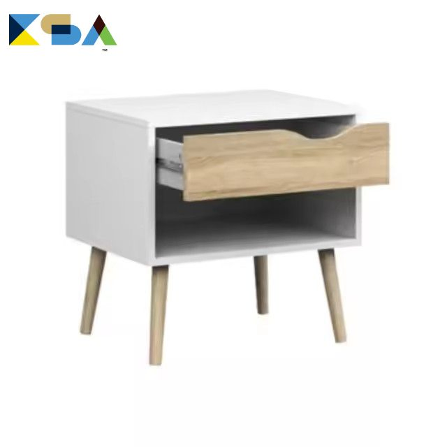 Decorative White Leather 1 Drawer Nightstand with Wooden Legs
