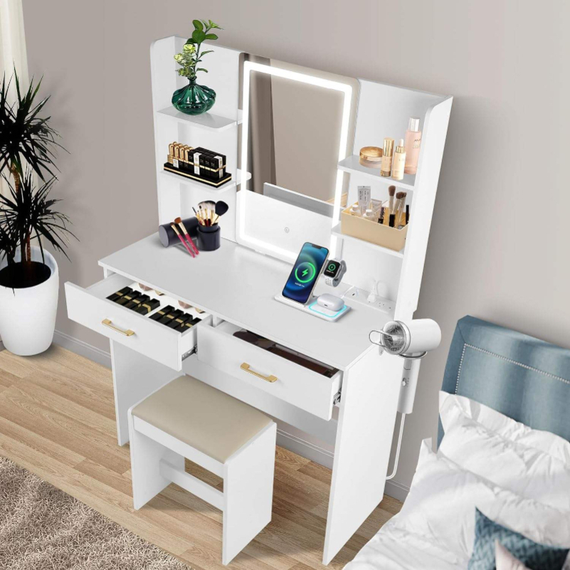 Custom Color Modern Dressing Table Wood Particle Board Iron Metal Makeup Vanities
