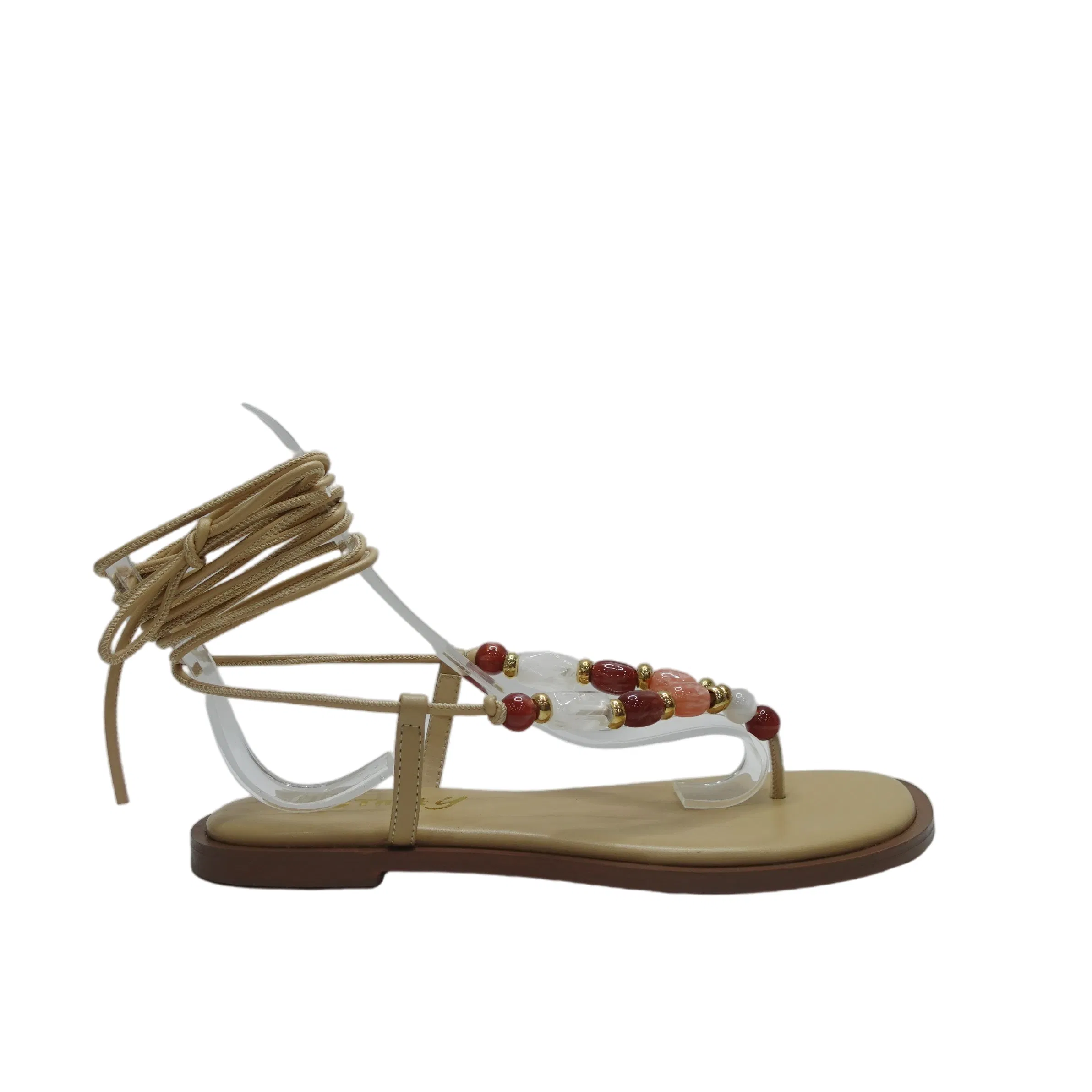 Stylish Women's Flat Flip-Flop Sandals with Elegant Stone Accents