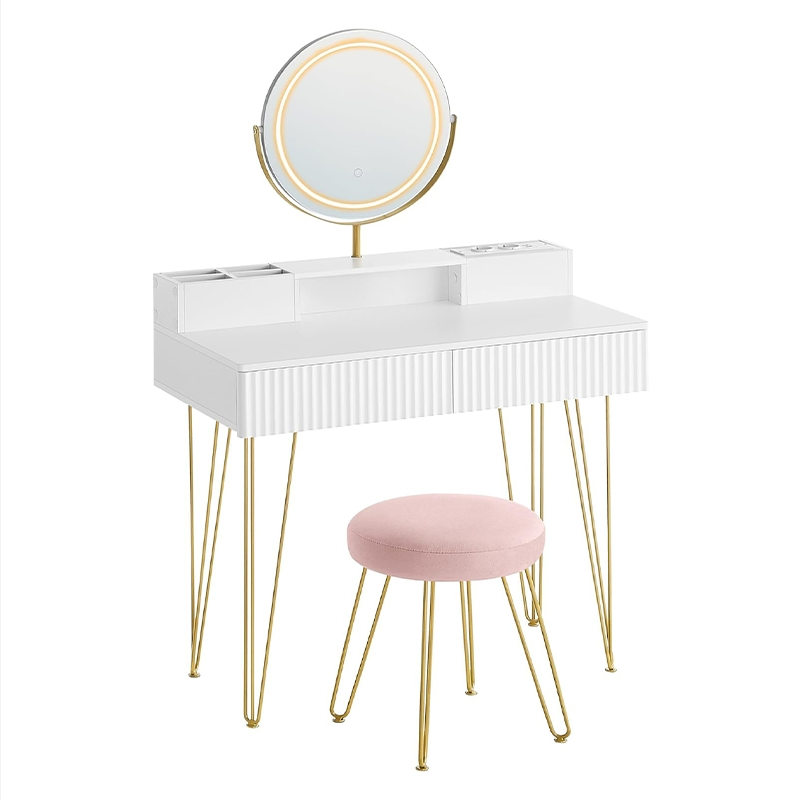 modern Vanity Desk Makeup Vanity Wide Vanity Table Dressing Table with Mirror and Lights for Bedroom