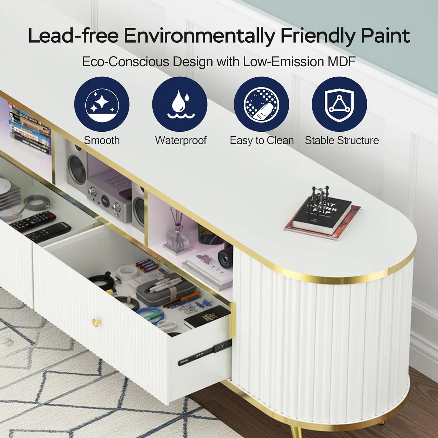 Luxury Modern TV Console Round TV Cabinet Stand Solid Wood TV Stand