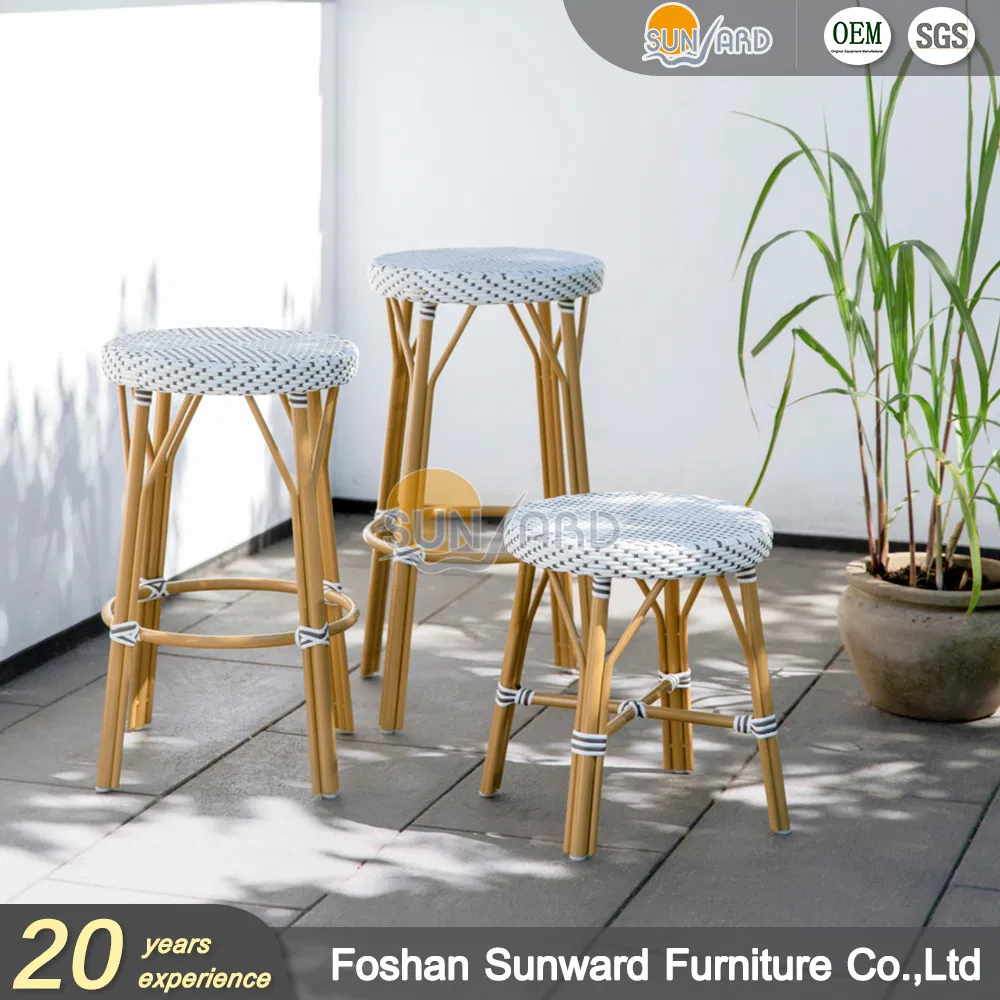 Wholesale French Outdoor Garden Hotel Cafe Patio Wicker Rattan Round Bistro Chair Home Bar Stool