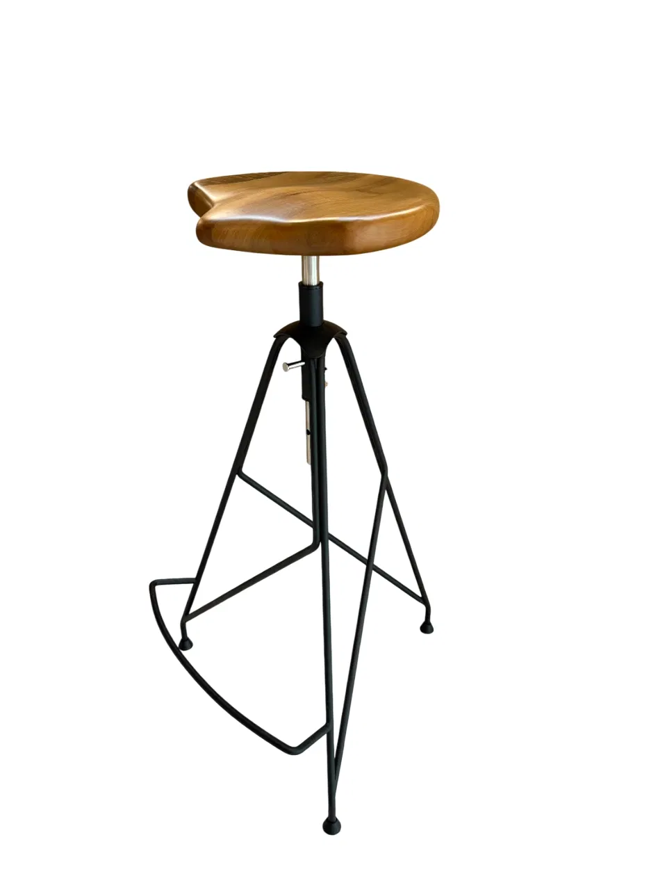 Rounded Wooden Seat Industrial Metal Frame Furniture Function Ergonomic Design Sturdy Construction Smooth Surface Vintage Aesthetic Stylish Bar Stool