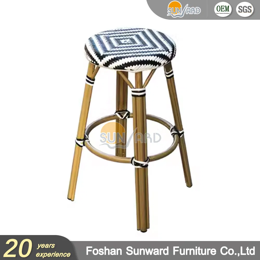 Wholesale French Outdoor Garden Hotel Cafe Patio Wicker Rattan Round Bistro Chair Home Bar Stool