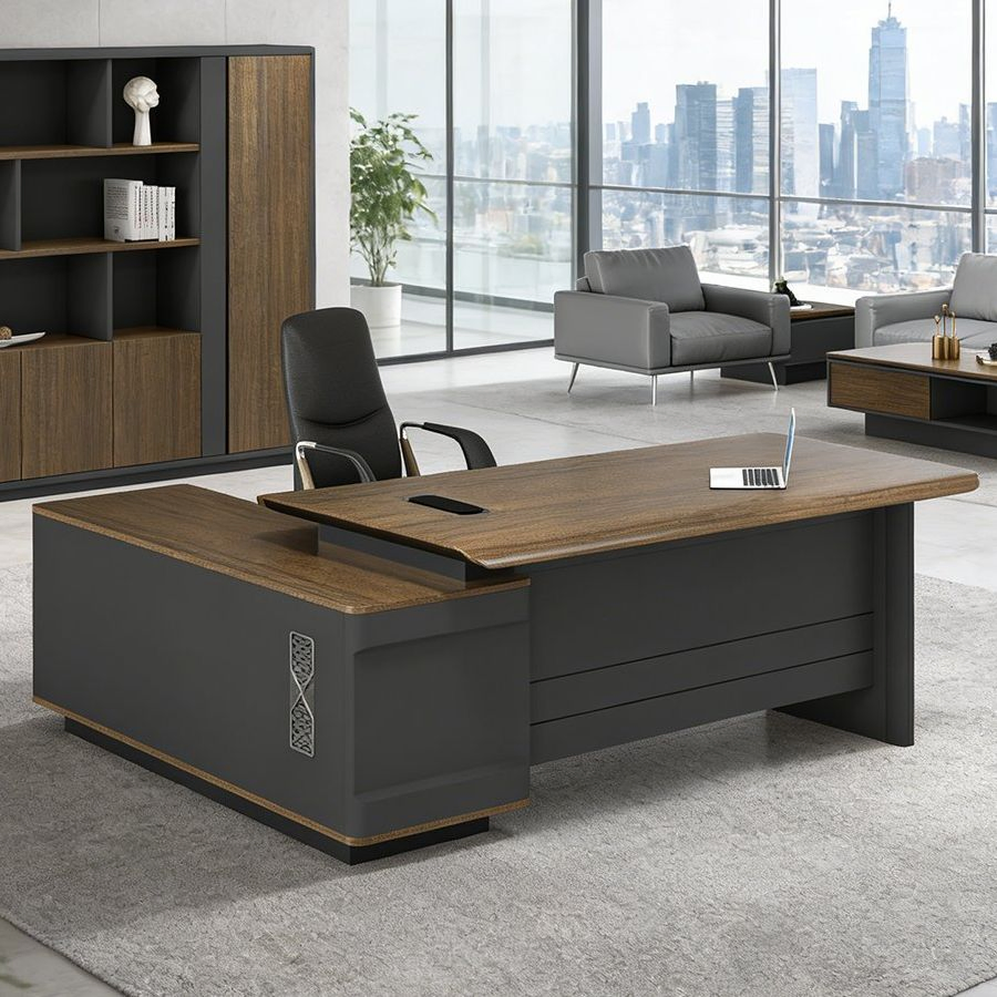 Laminate Set CEO L-Shaped Office Furniture Modern Luxury Wooden Vintage Office Desk with Chair