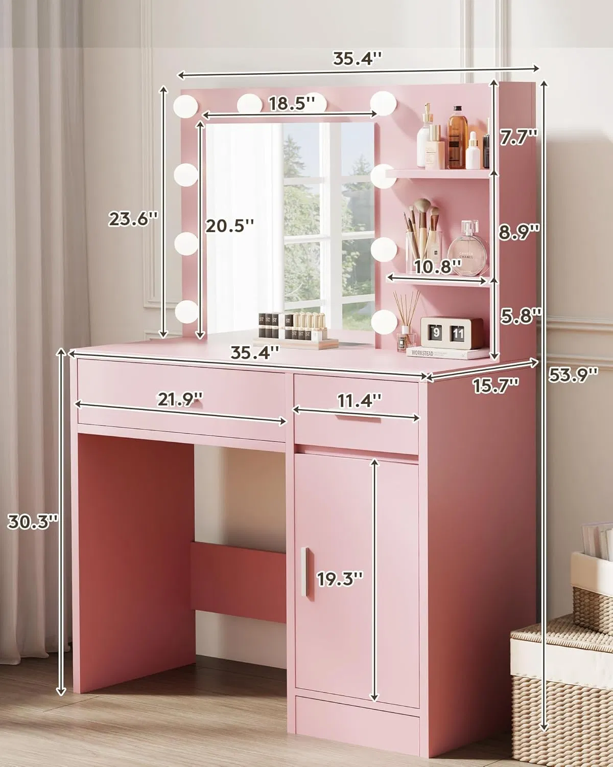 Multifunctional Dressing Table with LED Lighting and Spacious Storage Design