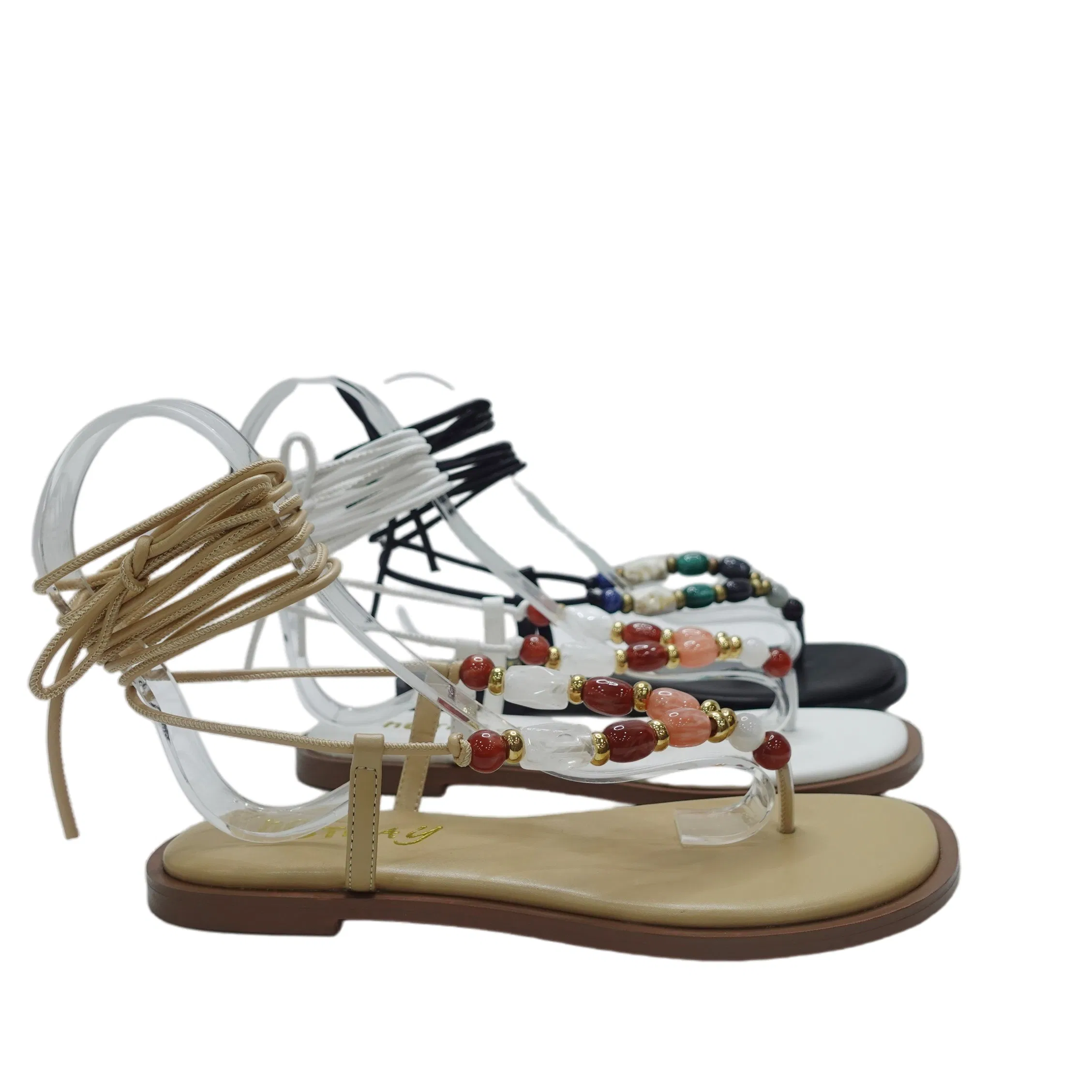 Stylish Women's Flat Flip-Flop Sandals with Elegant Stone Accents