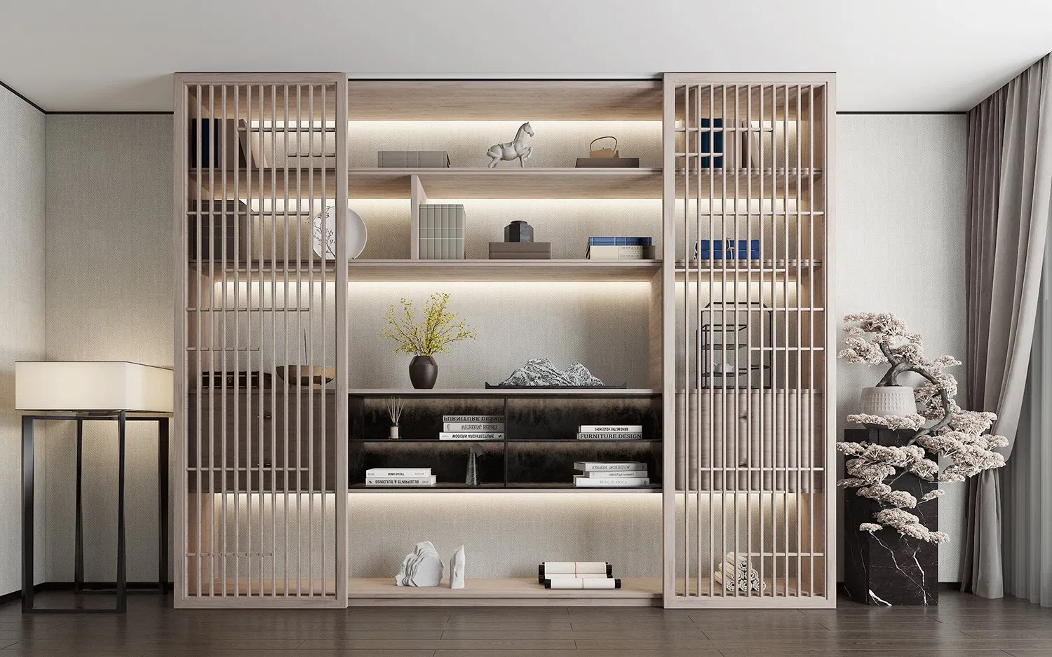 Contemporary Sturdy Solid Wood Computer Desk Space-Saving Multi-Functional Home Office Bookcase for Living Room