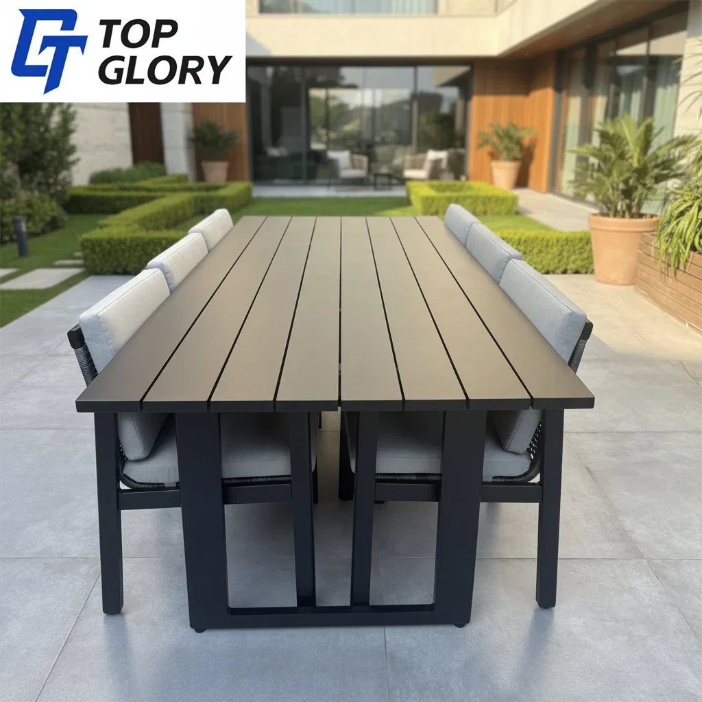 Tg Foshan Custom Size &amp; Color Aluminum Outdoor Dining Chair and Table Set Patio Furniture for Garden Courtyard Hotel Villa Use