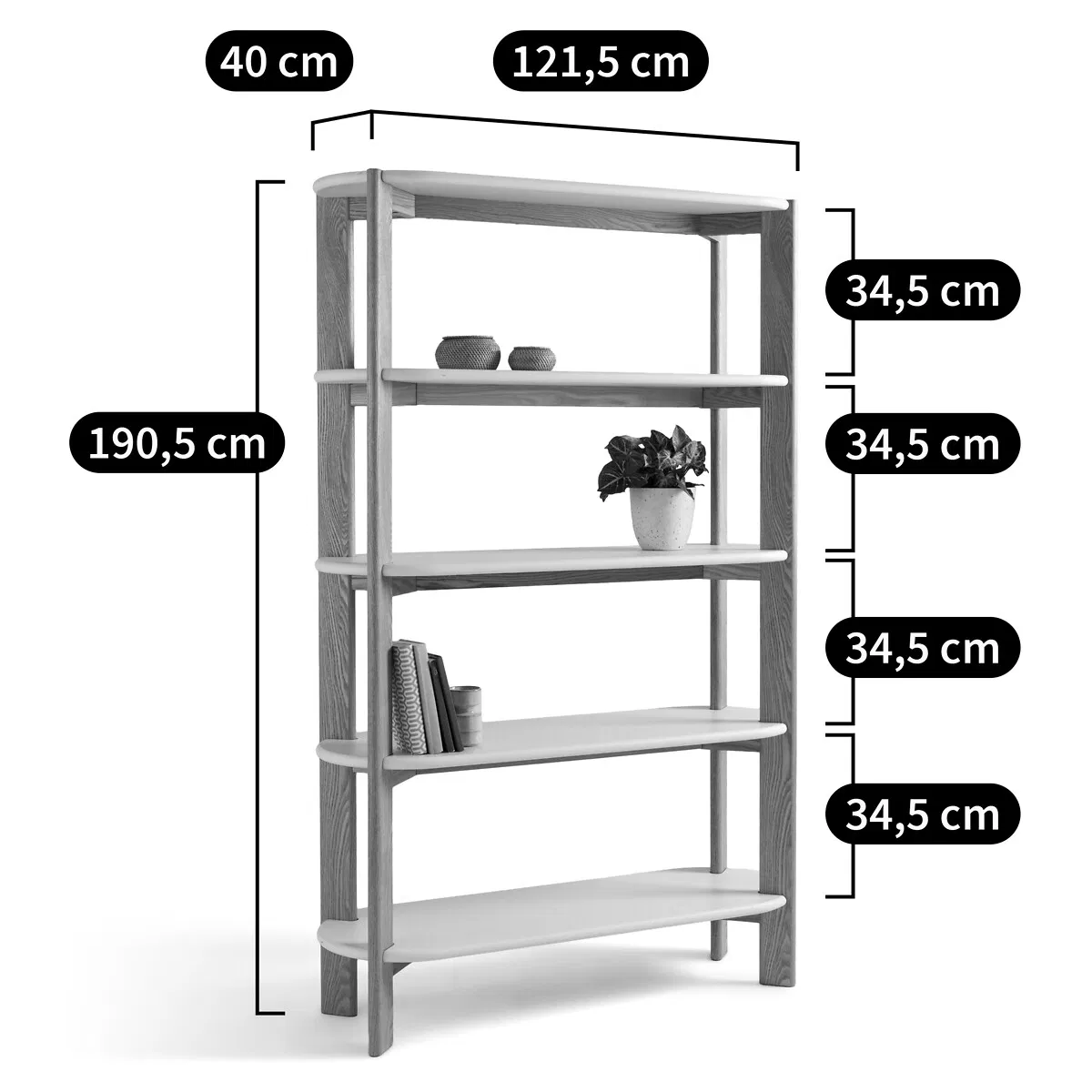 Nordic Style Solid Oak Etagere Open Display Shelf Bookcase for Living Room