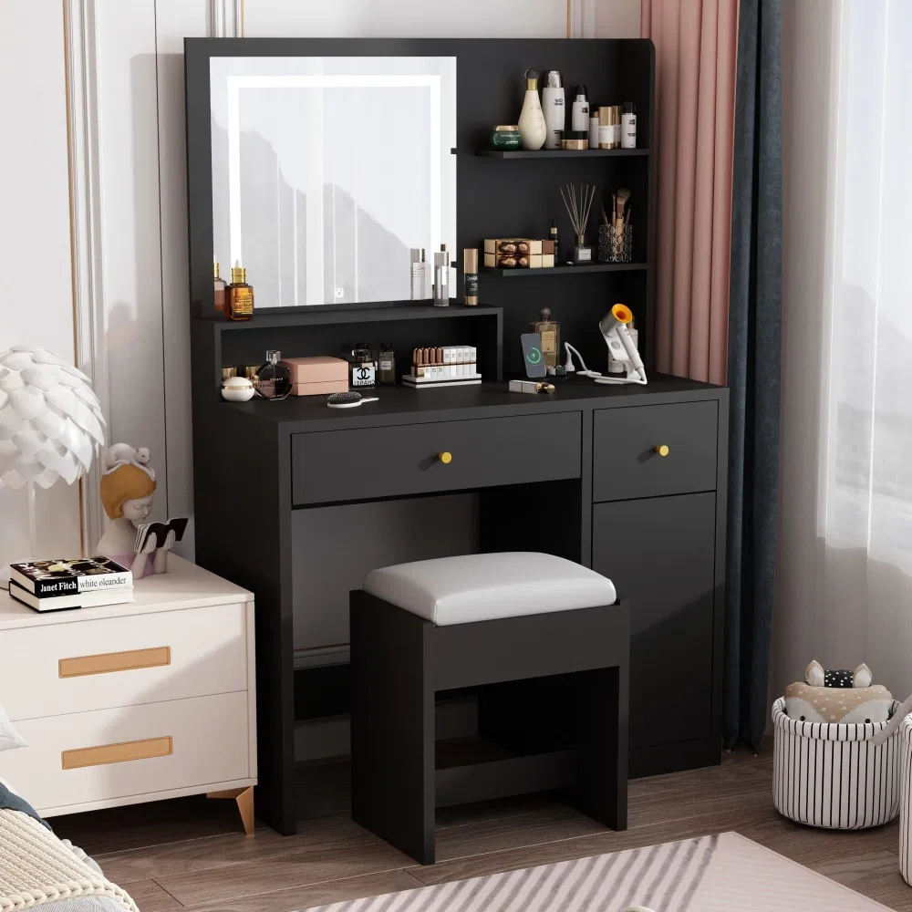 Wooden Bedroom Furniture White Dressing Table with Lights