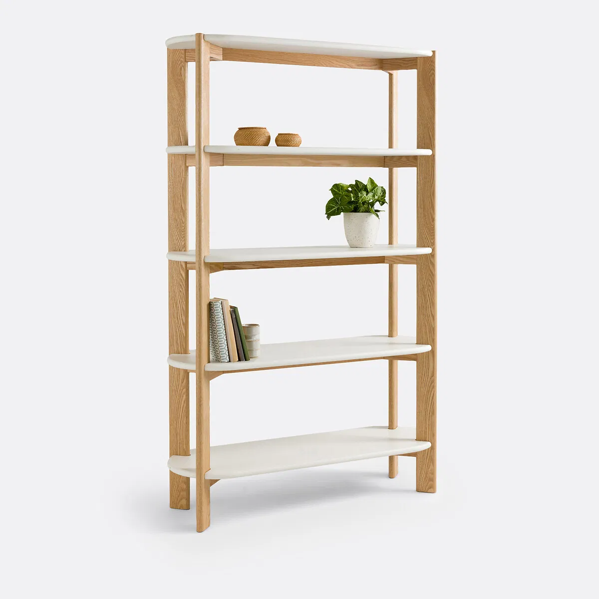 Nordic Style Solid Oak Etagere Open Display Shelf Bookcase for Living Room