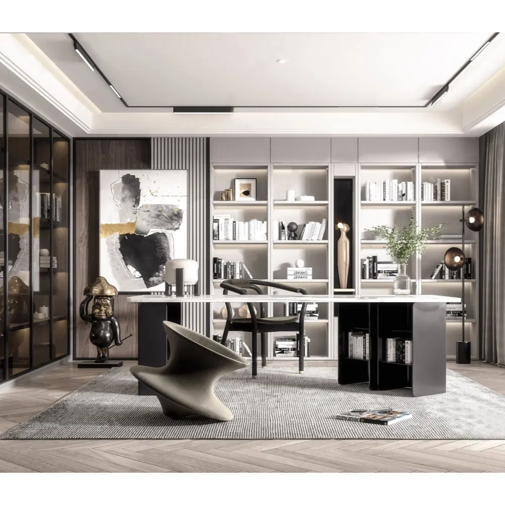 Wood's Furniture Moisture Resistant Particle Board Modern Bookcase with Desk Complete Set