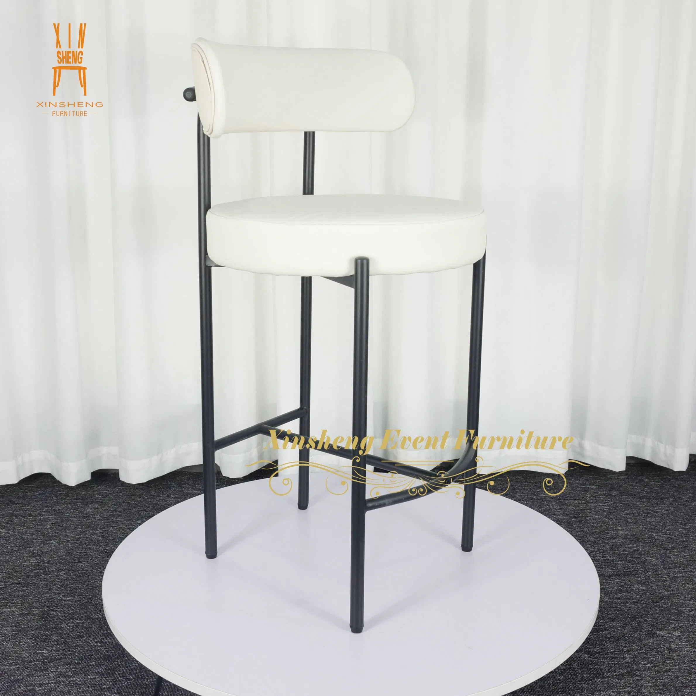 High Quality Luxury Black Metal Legs Soft White Cushion Bar Stool Bar Tall Chairs for Restaurant Bar Furniture