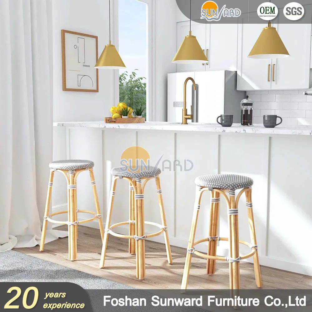 Wholesale French Outdoor Garden Hotel Cafe Patio Wicker Rattan Round Bistro Chair Home Bar Stool