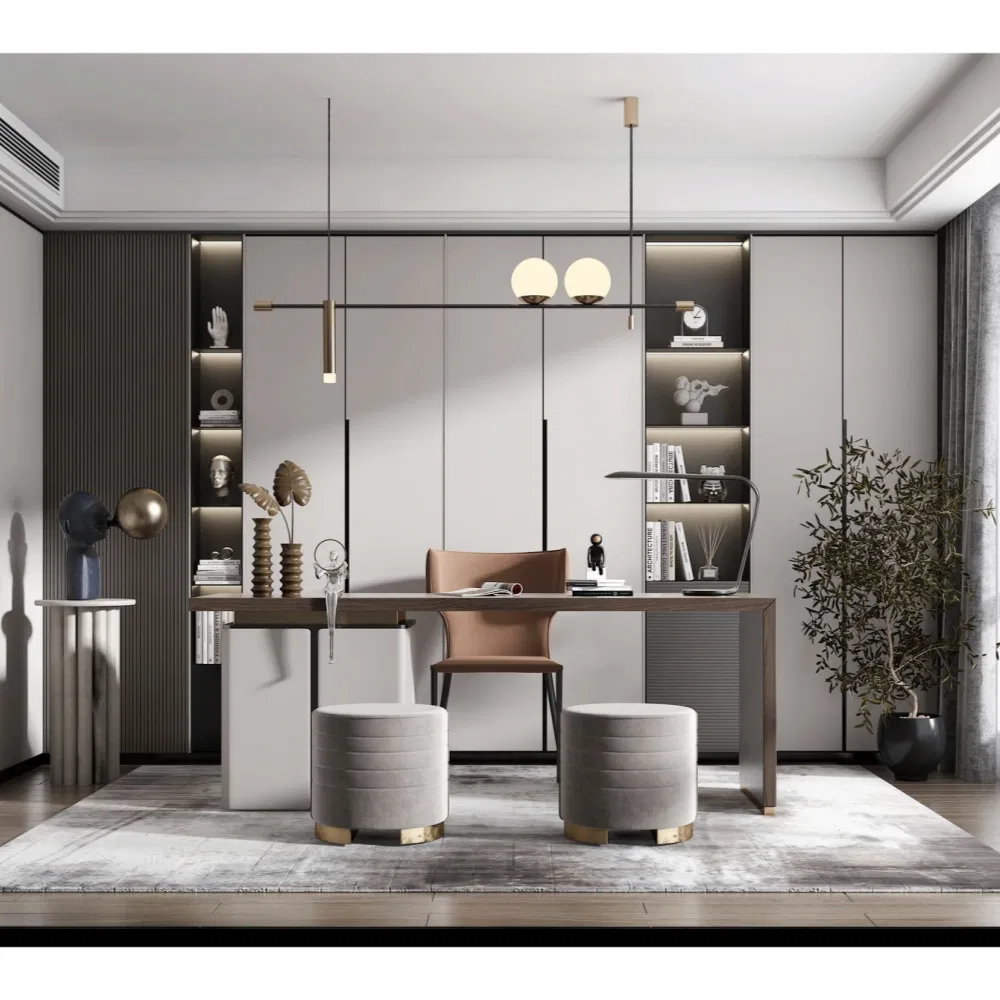 Wood's Furniture Moisture Resistant Particle Board Modern Bookcase with Desk Complete Set