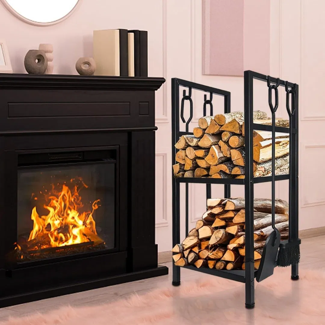 Heavy Duty Fireside Firewood Rack Stand Logs Holder Metal Wood Pile Storage